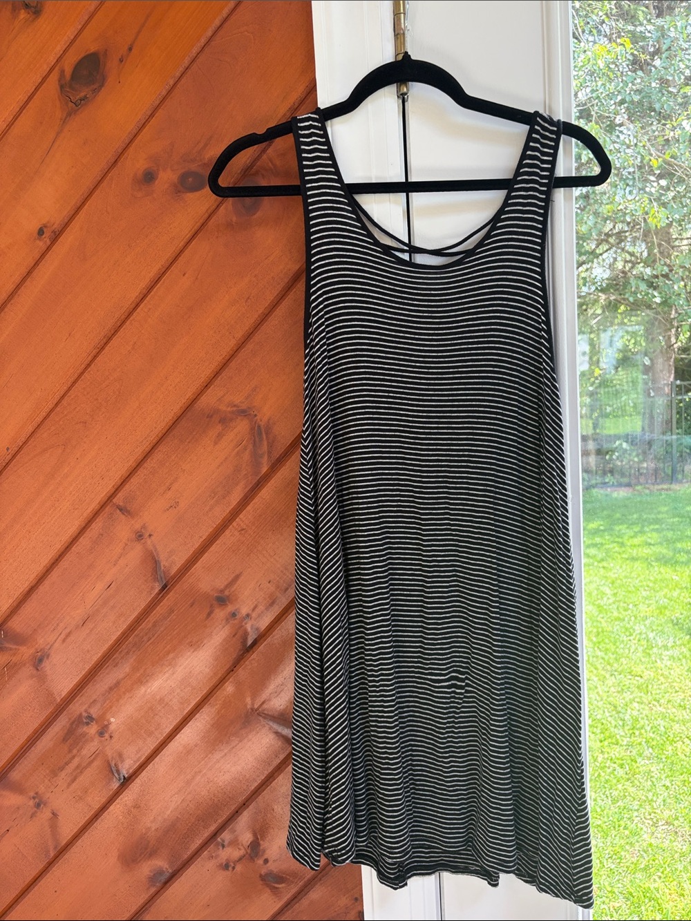 H&M Black & White Striped Sleeveless Midi Dress